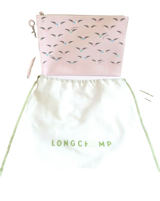 Longchamp Clutch Bag Pale Pink Leather Printed Logo Wristlet NWOT