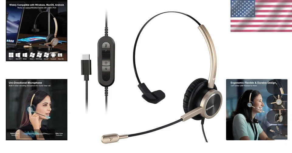 Lightweight Golden USB-C Headset, Noise Cancel - Image 2 of 4