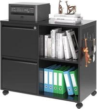 Metal Lateral Filing Cabinet for Home Office Organization, Rolling Printer Stand