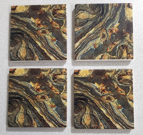 Ceramic Coaster Set S002 of 4 with Cork Pads, Holder & Printed STONE Pattern - Picture 3 of 5