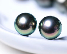 Pair 10-11mm South Sea Genuine Black Peacock Green Round Loose Pearl Undrilled 6