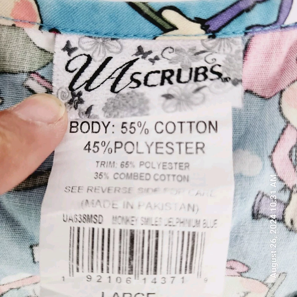 UA Scrubs Women's Top Blue Monkey Smiles Pockets Dental Scrub Shirt Teeth  - Image 4 of 4