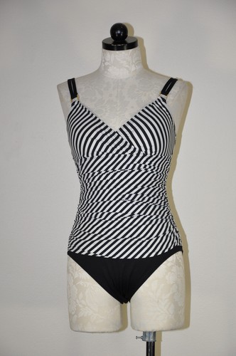 Lauren Ralph Lauren Black White Stripe Tummy Coverage One Piece Swimsuit Women 8 - Picture 8 of 16