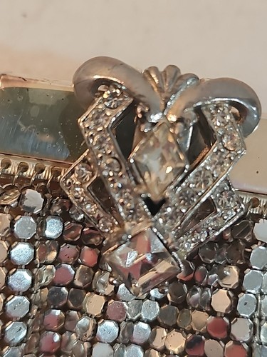 Vtg Whiting & Davis Silver Tone Mesh Evening Bag Purse Clutch w Rhinestone Clasp - Picture 18 of 24