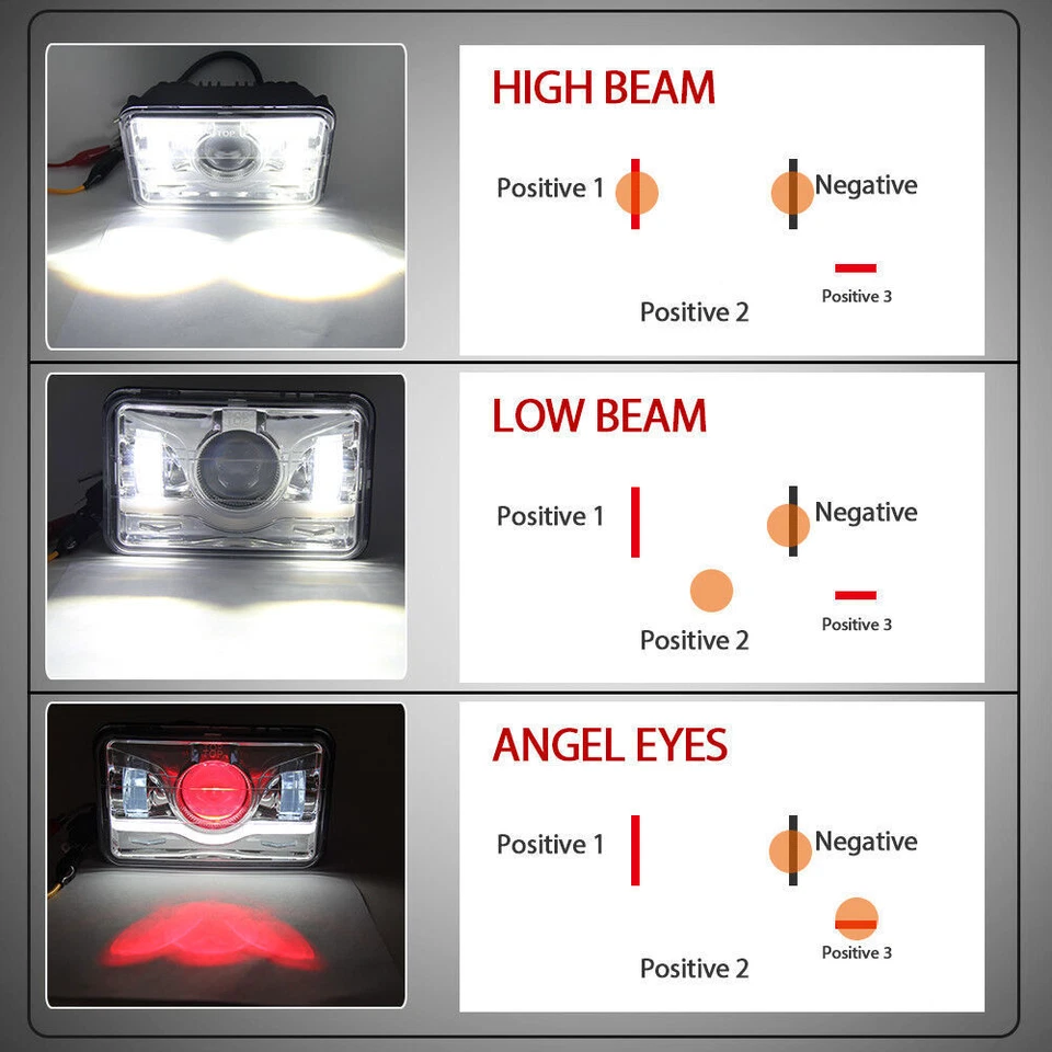 Par de faros LED de haz alto bajo rojo DRL DOT rojo de 4x6" para camioneta Dodge Dakota 1987-1995 Foto 4 de 4