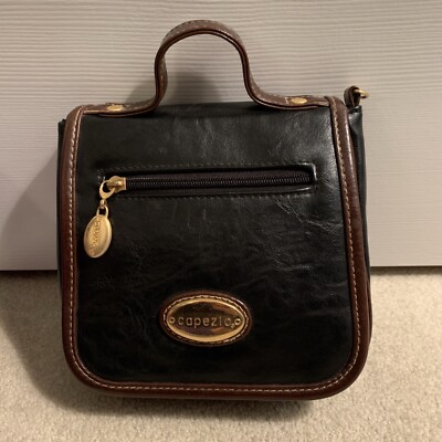 Vintage Capezio Hand Bag Black Purse With Brown Faux Leather
