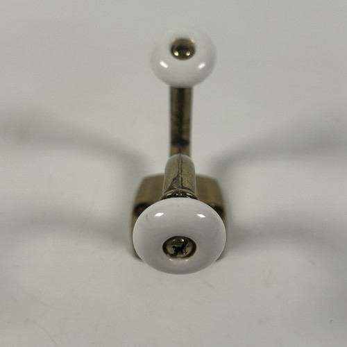 Vintage Brass Porcelain Knob Hooks Wall Mount Towel Hanger Coat Hooks - Picture 4 of 16