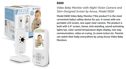 AXVUE E600 BABY MONITOR (NEW) 2.4" Screen Monitor & 1 Camera, totally secured - Picture 3 of 14