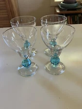 BRYCE Cerulean Blue Ball Stem 6" Water Goblets Glasses MCM Set Of 4 XLNT COND