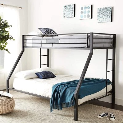 FETINES Twin XL Over Queen Size Bunk Bed Heavy Duty Bed Frames Bedroom Furniture Black