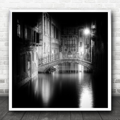 B&W Kanalbrücke Venedig Italien Renaissance Nacht Stadtbild Urban Square Kunstdruck