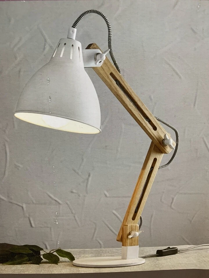 allen roth 21 in Natural Wood White Desk Lamp with Metal Shade