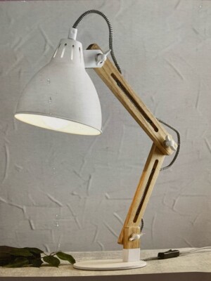 allen + roth  21-in Natural Wood/White Desk Lamp with Metal Shade