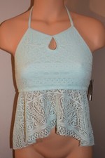 Summer Crush by Gossip Girl Swimsuit Tankini Top Aqua Crochet Sz 16