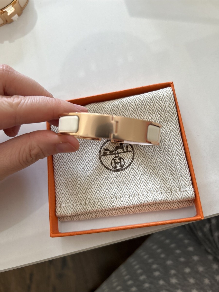 Hermes Clic Clac H Bracelet in Narrow Rose Gold w White Creme