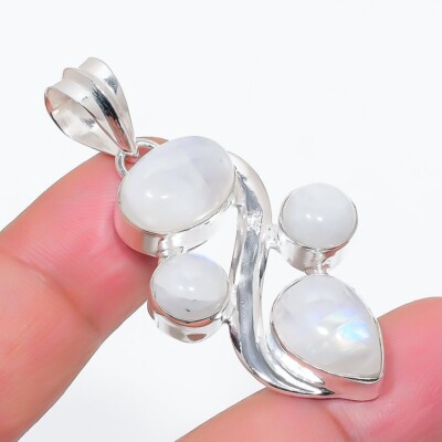Rainbow Moonstone Gemstone Handmade 925 Sterling Silver Jewelry Pendant Size 2''
