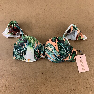 Missguided Women's Size 6 Tropical Print Padded Frill Strap Bikini Swim Top NWT