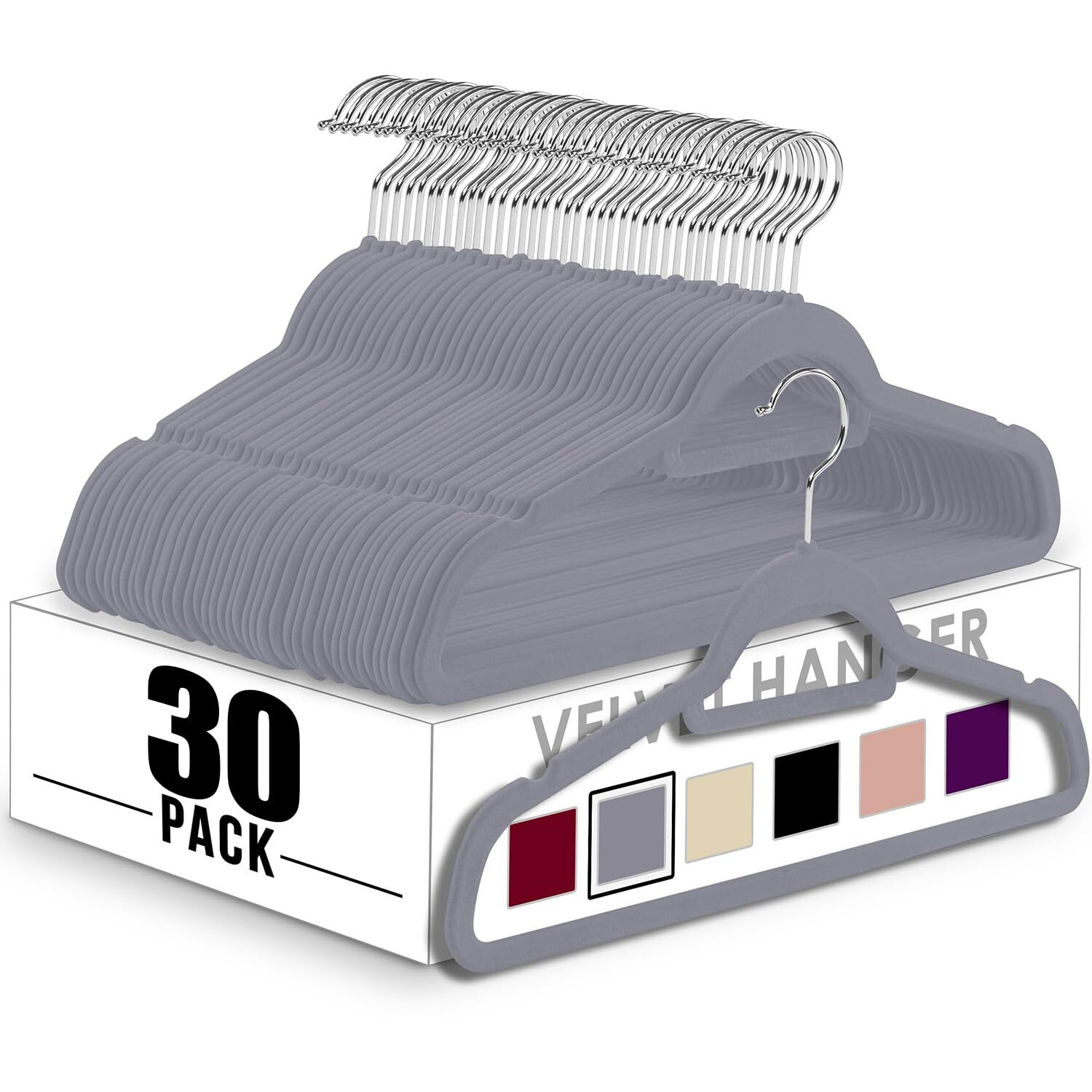 30-Pack Grey Velvet Non-Slip Suit & Clothes Hangers for Home-image