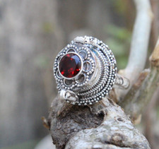 Silver Plated Ring For Women  Girl With Natural Garnet Gemstone P138