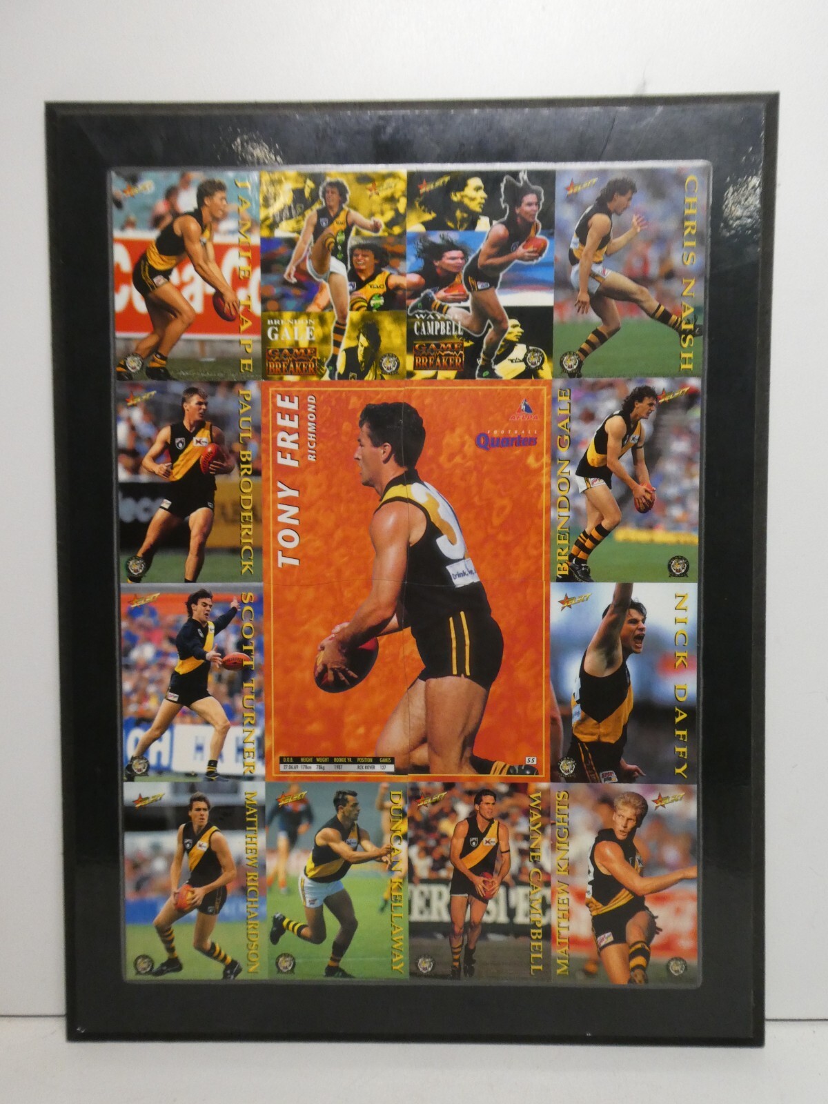 VINTAGE RICHMOND TIGERS AFL VFL CHAMPIONS PHOTOGRAPH CARDS MOUNTED ON BOARD