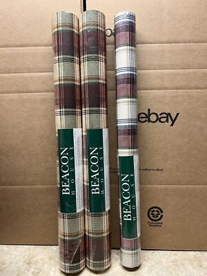 Set Of 2+1 Brewster Beacon House Plaid Wallpaper NEW 56 Sq Ft 86-72751/78-57867
