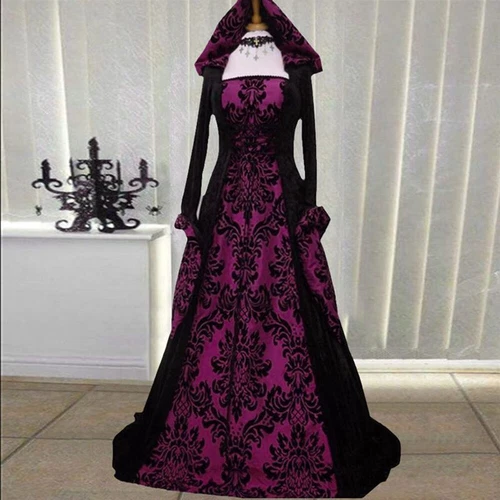 Vestido gótico renacentista victoriano vintage para mujer vestido medieval disfraz con capucha - Imagen 9 de 12