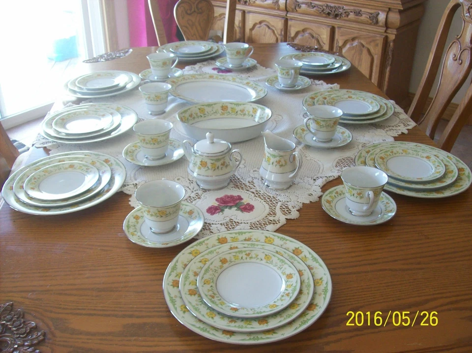 Padrão Noritake Atwood 2672 verde platina, ferrugem e amarelo padrão floral 43 - Imagem 4 de 4