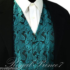 Mermaid Teal Green Paisley Tuxedo Suit Dress Vest Waistcoat Formal Wedding