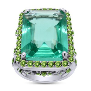 Authentic 11.50 Ct Heavy Angel Simulated Emerald Ring 14K Gold Plated Sterling Silver