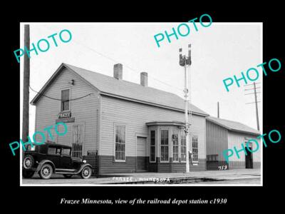OLD POSTCARD SIZE PHOTO OF FRAZEE MINNESOTA THE RAILROAD DEPOT STATION c1930