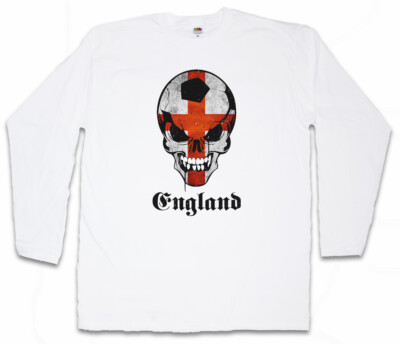 WHITE CLASSIC FOOTBALL ENGLAND SKULL FLAG LANGARM T-SHIRT Fan Hooligan