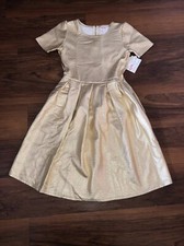 LuLaRoe ELEGANT Amelia Pleated Pocket Dress Solid Gold Small 6/8 4/6 Party ❤️