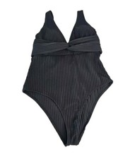 Cupshe Size XL Ribbed Plunge V Neck One Piece Swimsuit Black