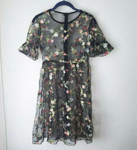 Girls Floral Embroidered Mesh Dress Girls sz Small S Social Party Dress NEW - Picture 8 of 8