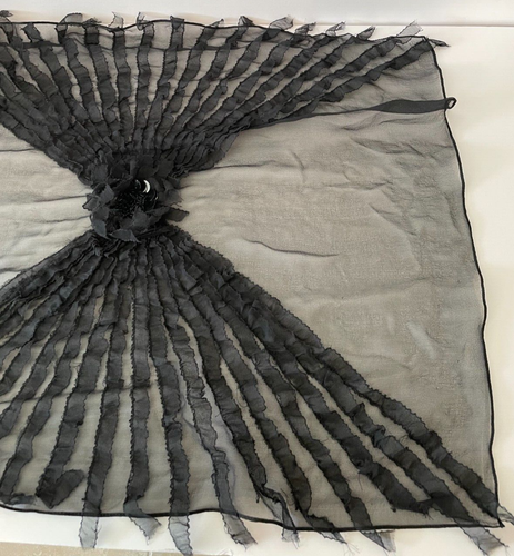 BAYAA Handmade Black Silk Ruched Ruffle Sequin Sheer Scarf/Shawl Extra Long NWT - Picture 8 of 18