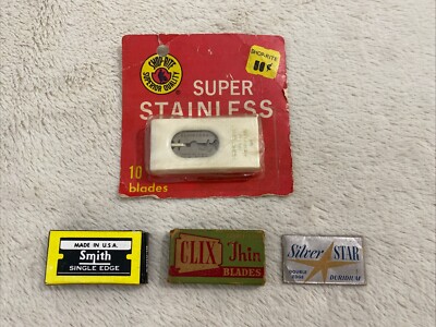 Vtg NOS Shop Rite Super Stainless Blades E4 #3 & Smith Single &Clix thin&Silver