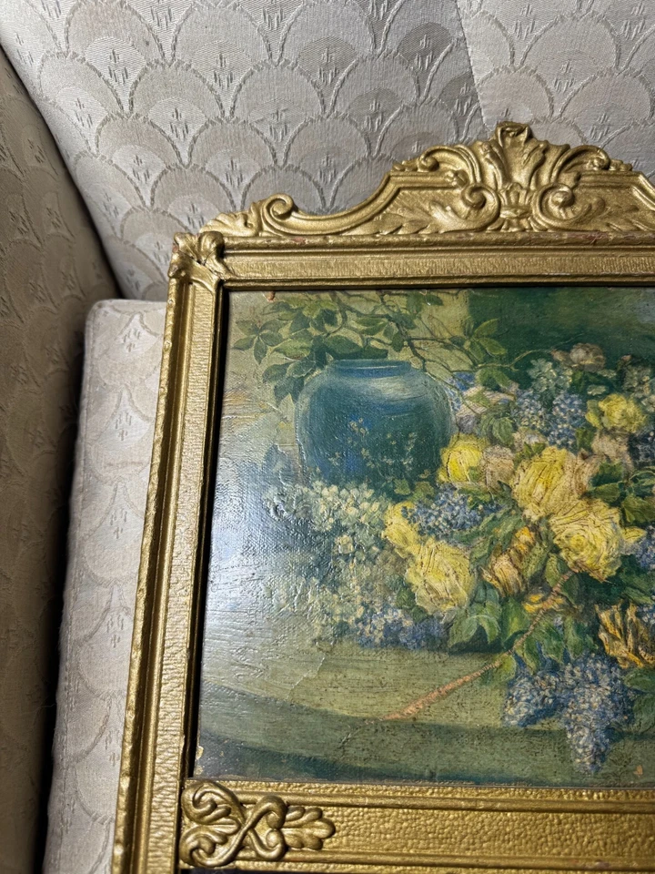 Espejo vintage con marco de madera con panel superior estampado floral -32,0" de alto x 13,5" de ancho Foto 2 de 4