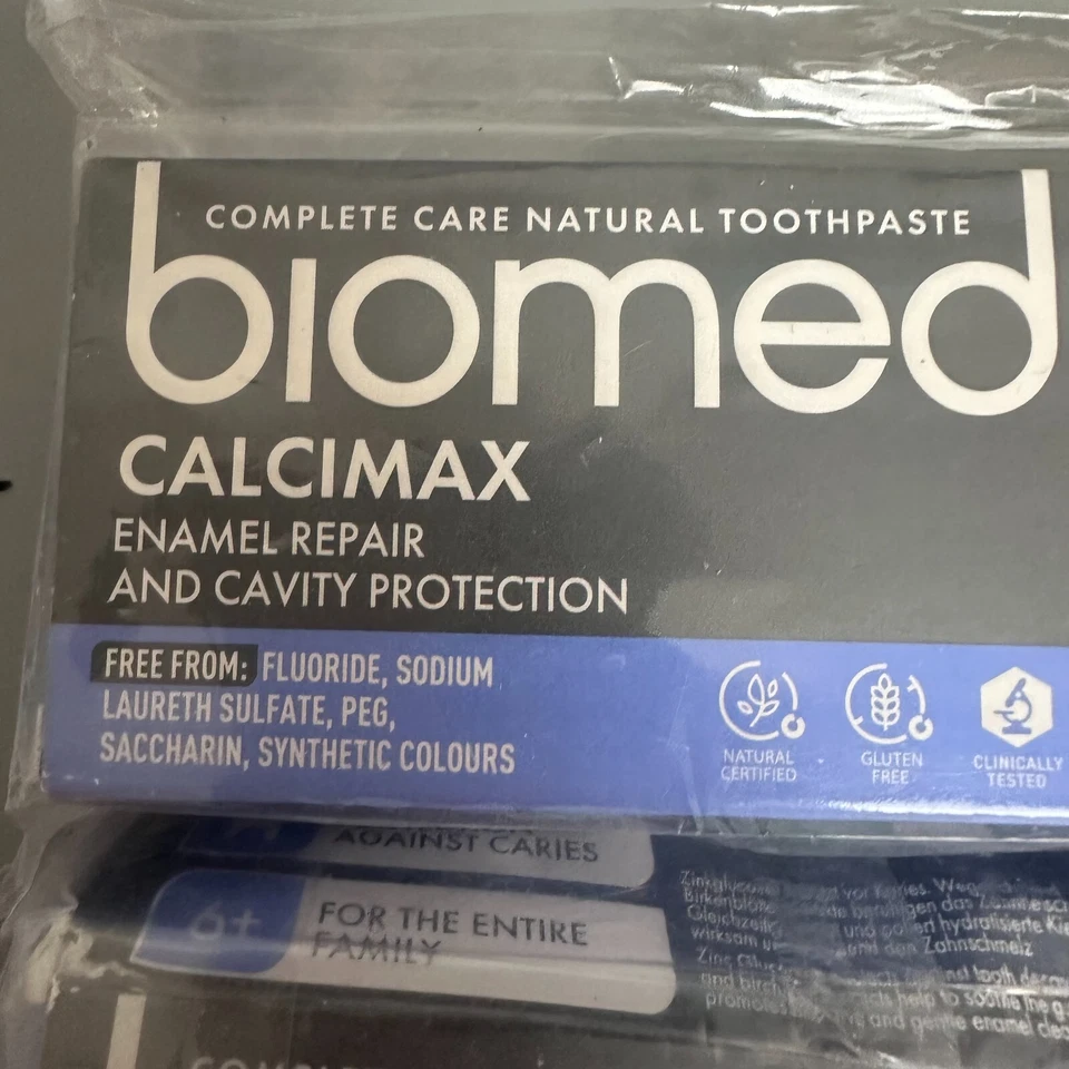 2x BIOMED Calcimax Pasta de dientes natural Encías Restaurar la salud Esmalte Placa dental Foto 2 de 2
