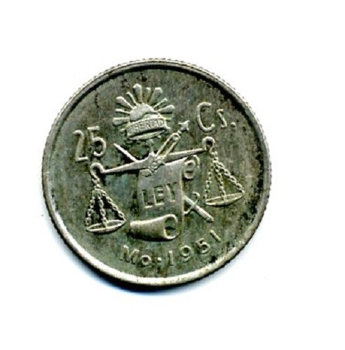 Lot of 2 1951 Mexico 25 Centavos Coin World Money - Picture 2 of 5