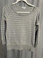 STANDARD JAMES PERSE SZ 1 Wide Neck MADE IN USA GREY STRIPE LONG SLEEVE TEE
