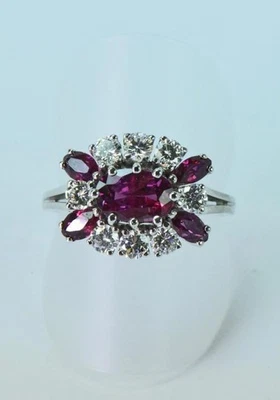 Ring mit Brillanten Diamanten Rubine Rubin in 14 Kt 585 er Gold Grösse 60 - Bild 1 von 4