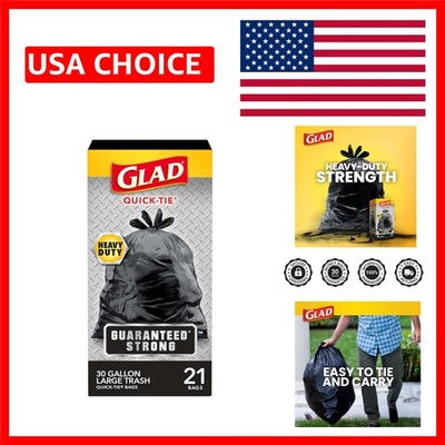 Large 30 Gallon Quick-Tie Garbage Bags - 21 Count for Indoor and Outdoor Use