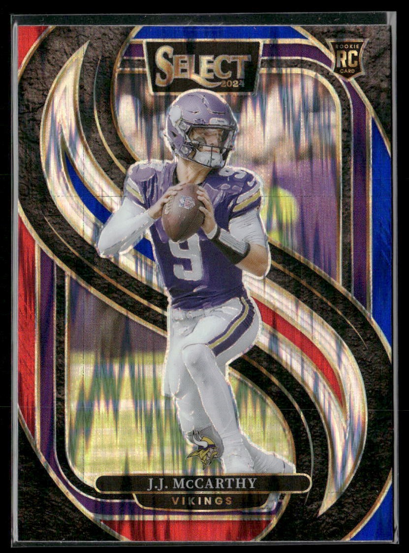 2024 Panini Select #134 J.J. McCarthy Red & Blue Prizm Shock