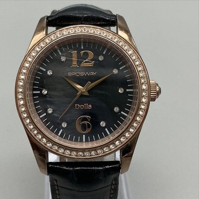 Brosway Dolls Womens Watch 37mm Black Dial Rose Gold Tone Crystal New Battery