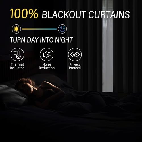  100% Blackout Solid Curtains 63 Inches Long 52"W x 63"L (Pack of 2) Pure White