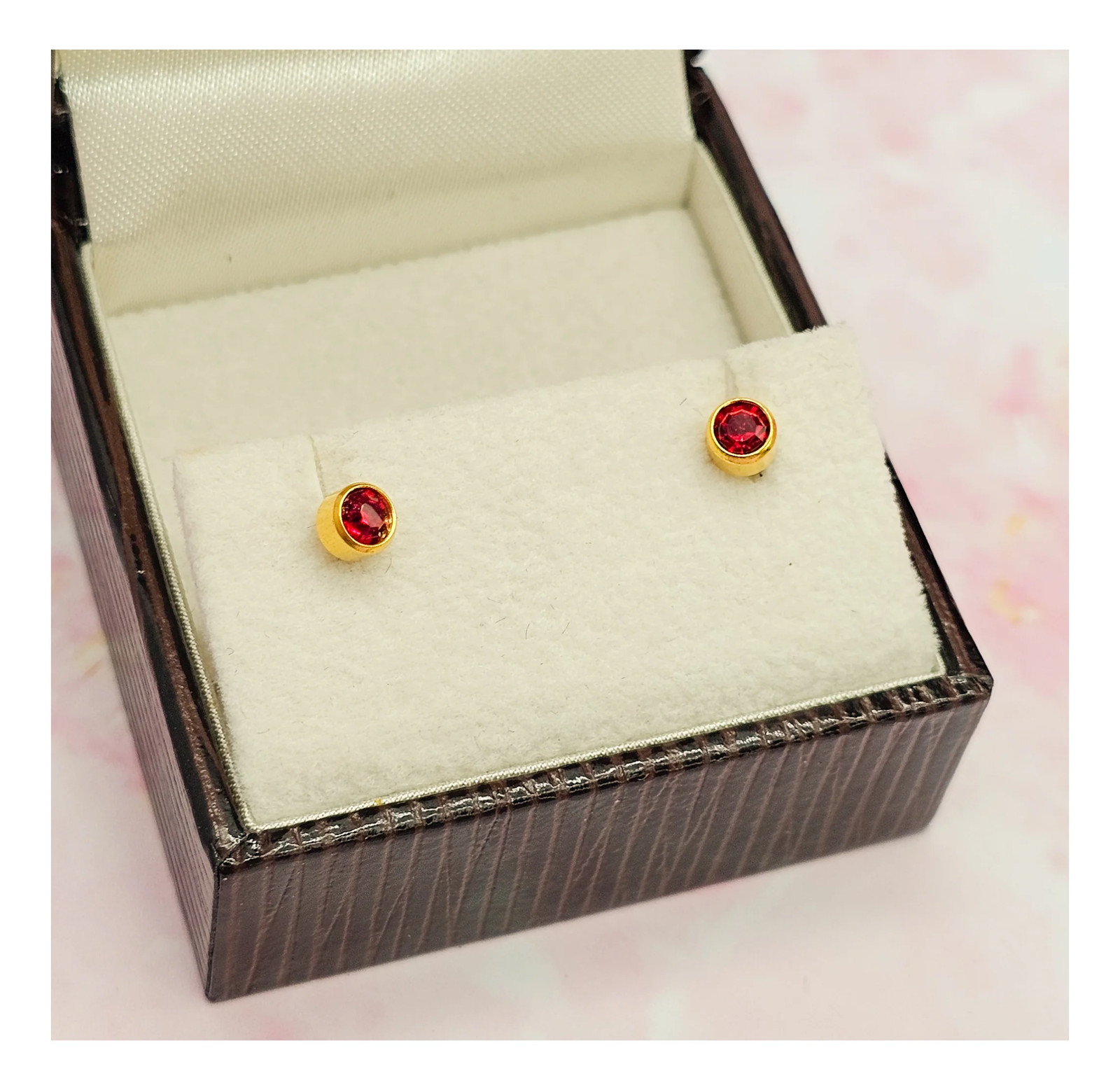 9ct Yellow Gold Ruby Red Bezel Stud Earrings - image 13