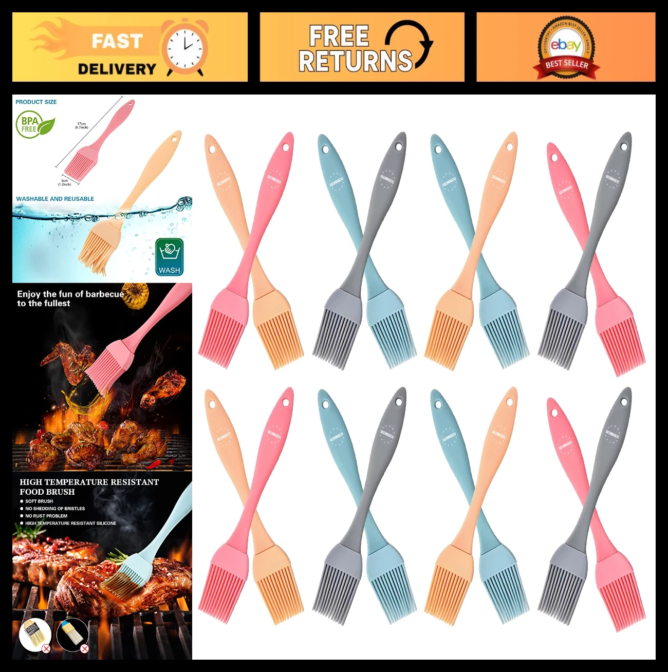 16 Pcs Silicone Basting Brushes Set - BBQ Cooking, Baking, Marinades & Sauces
Opens in a new window