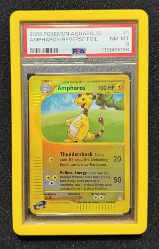 PSA 8 Ampharos Reverse Holo Aquapolis 2003 Pokemon 1/147 NM-MT POP 40!!!