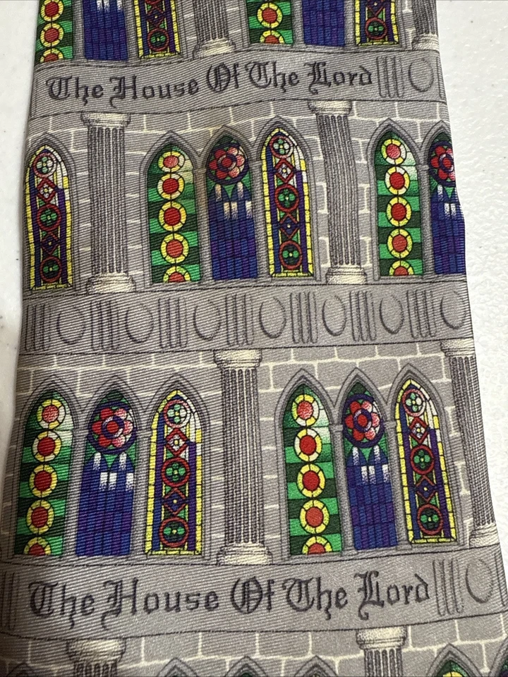 Corbata de cuello La Casa del Señor gris plata con vidrieras ventanas alas de águila Foto 2 de 4