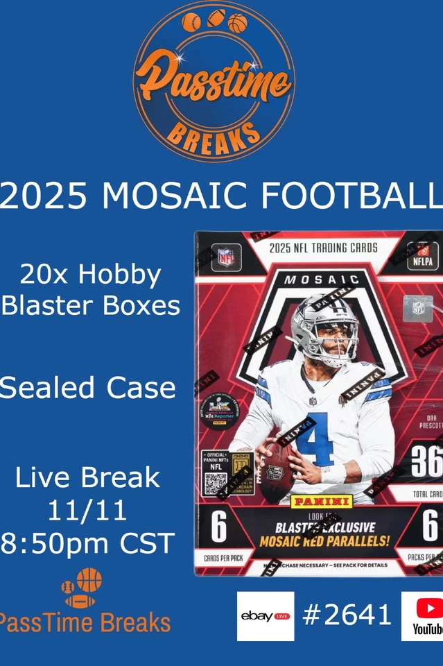 2025 PANINI MOSAIC FOOTBALL  20x Hobby Blaster Box - SEALED CASE BREAK 2640
